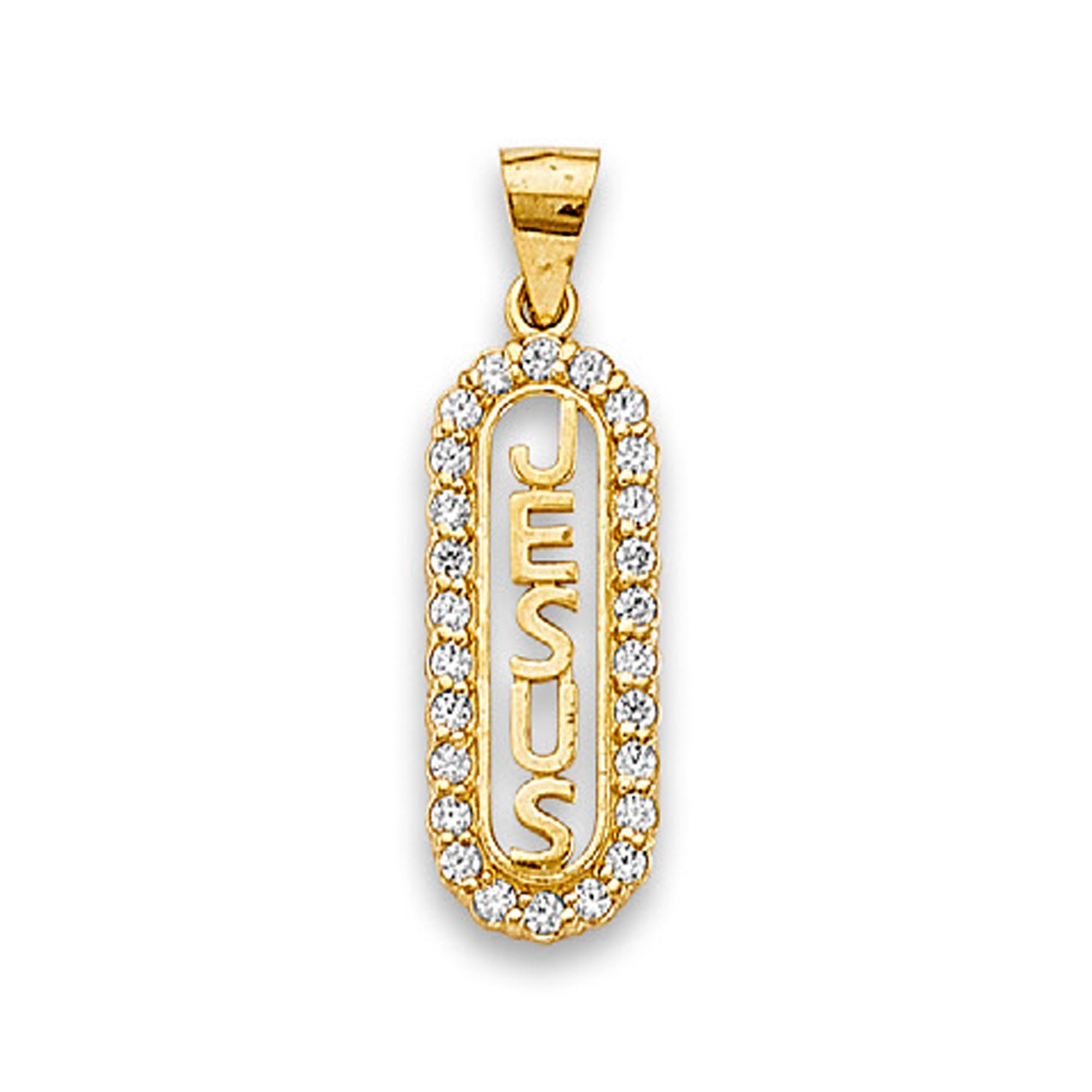 Yellow Gold Round CZ Jesus Open Pendant