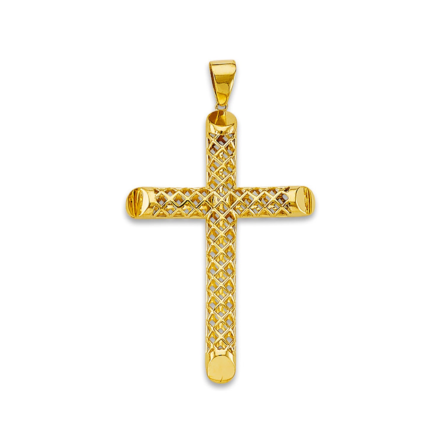 Yellow Gold Hollow 3D Lattice Cross Pendant