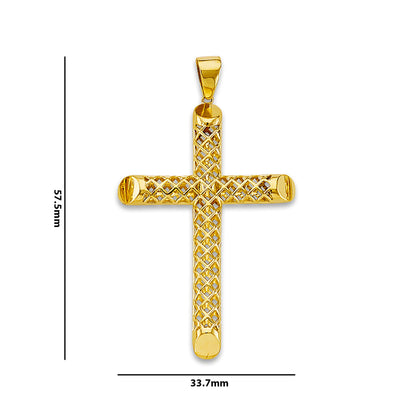 Yellow Gold Hollow 3D Lattice Cross Pendant with Measurement