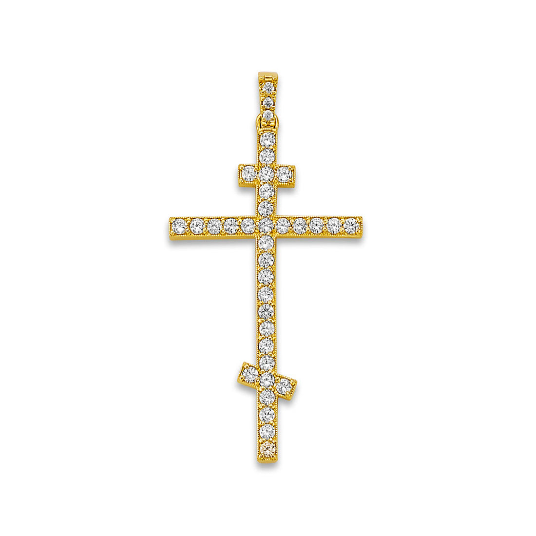 Yellow Gold CZ Studded Orthodox Cross Pendant