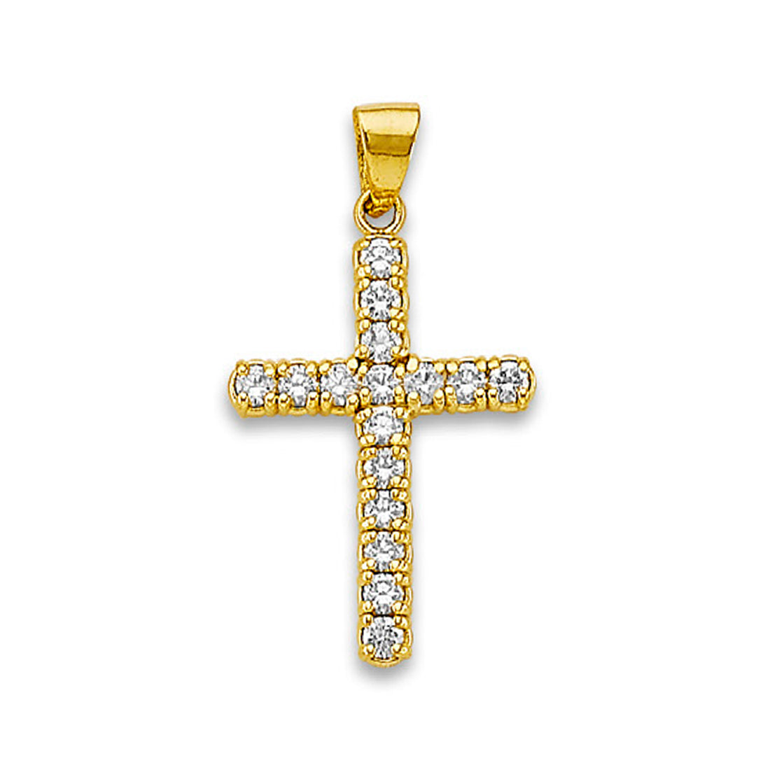 Yellow Gold Round Cut CZ Cross Pendant