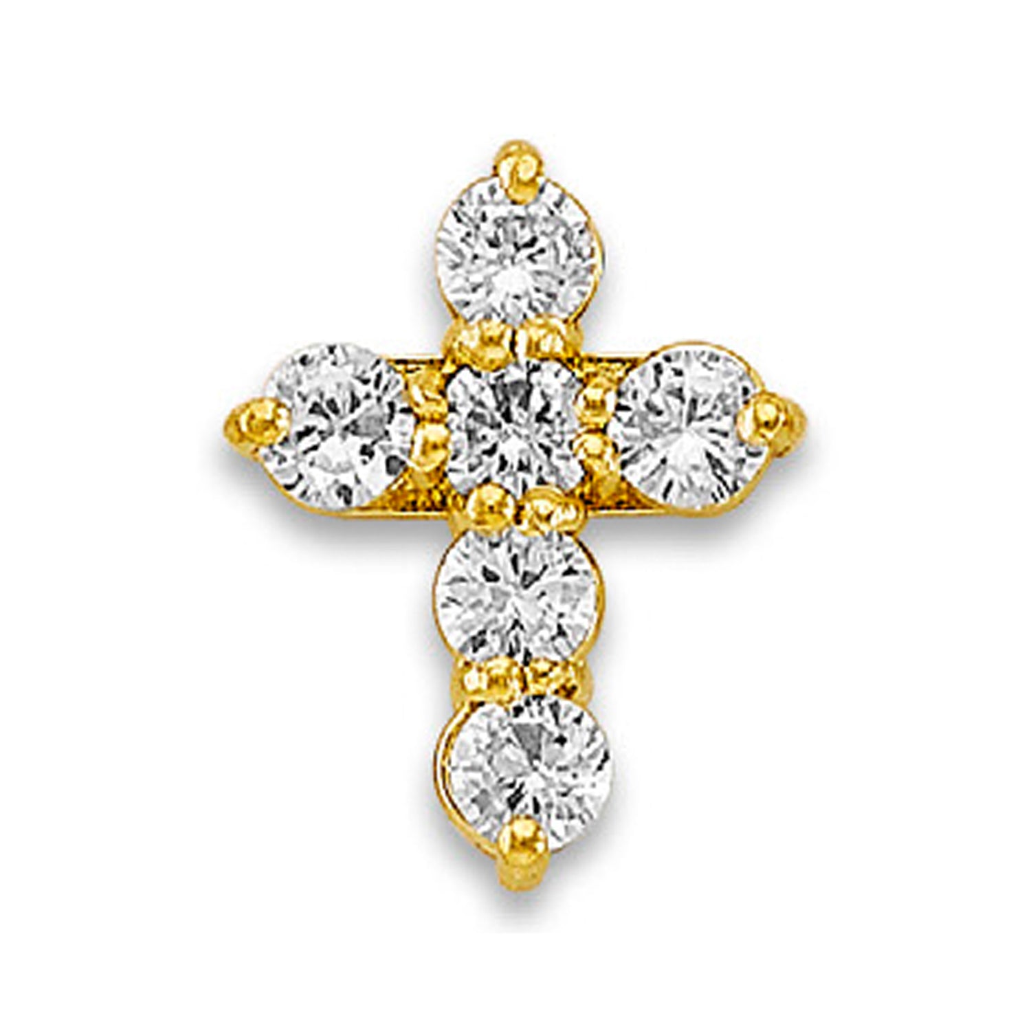 Yellow Gold Round Cut CZ Short Cross Pendant