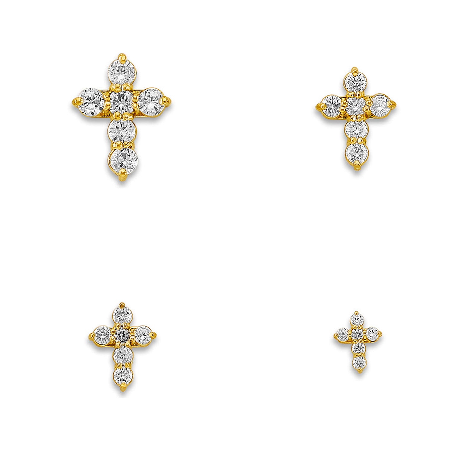 Yellow Gold Round Cut CZ Short Cross Pendant