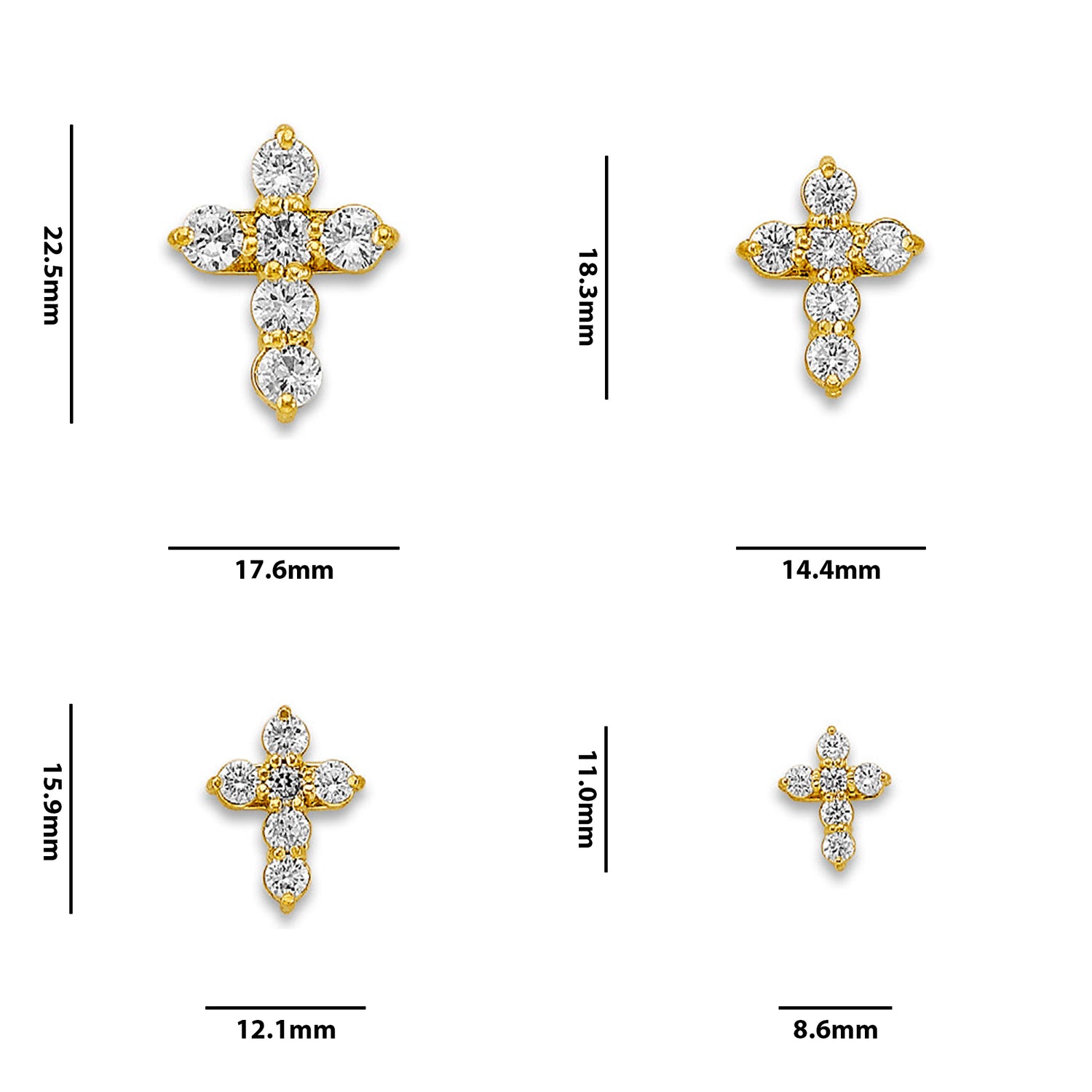 Yellow Gold Round Cut CZ Short Cross Pendant