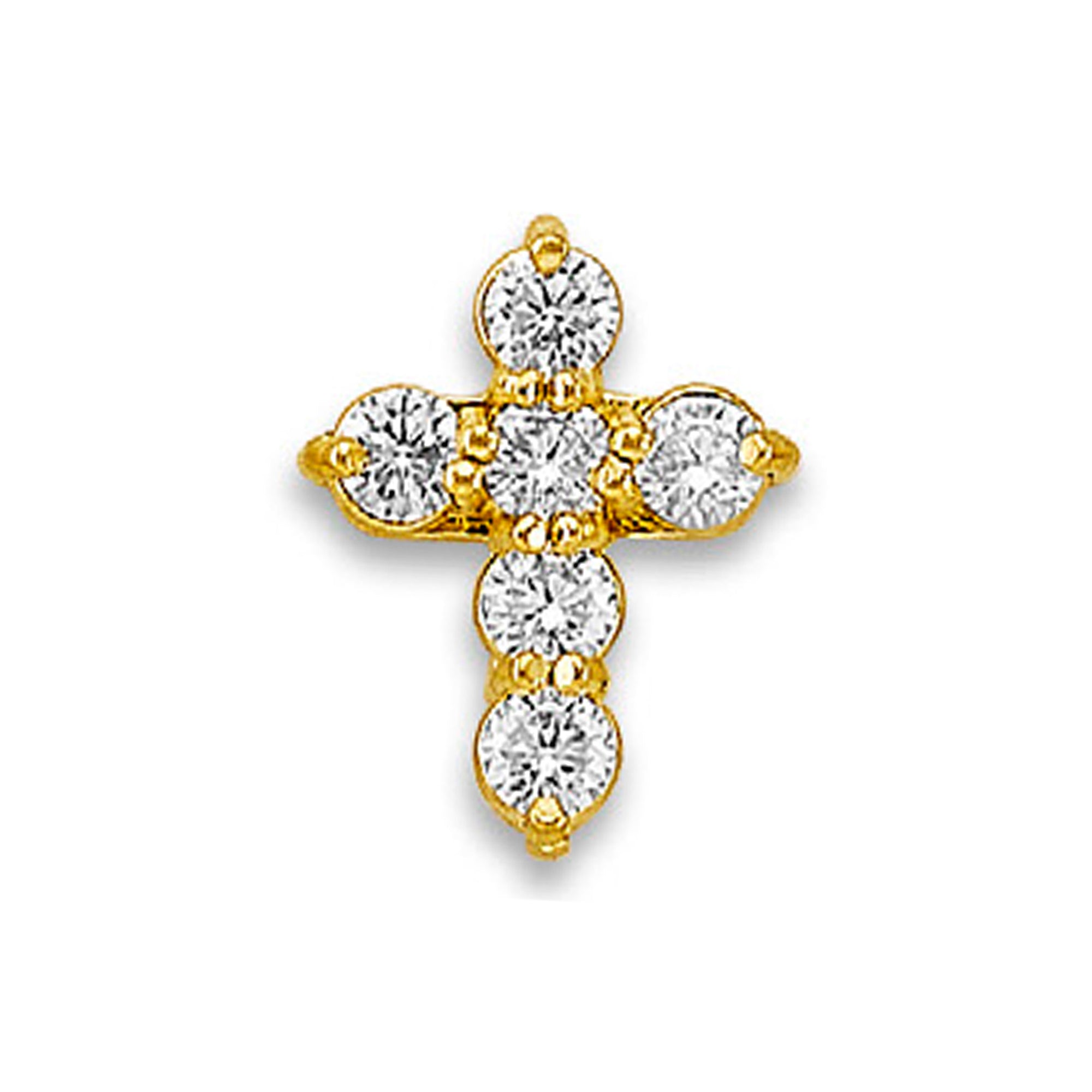 Yellow Gold Round Cut CZ Short Cross Pendant