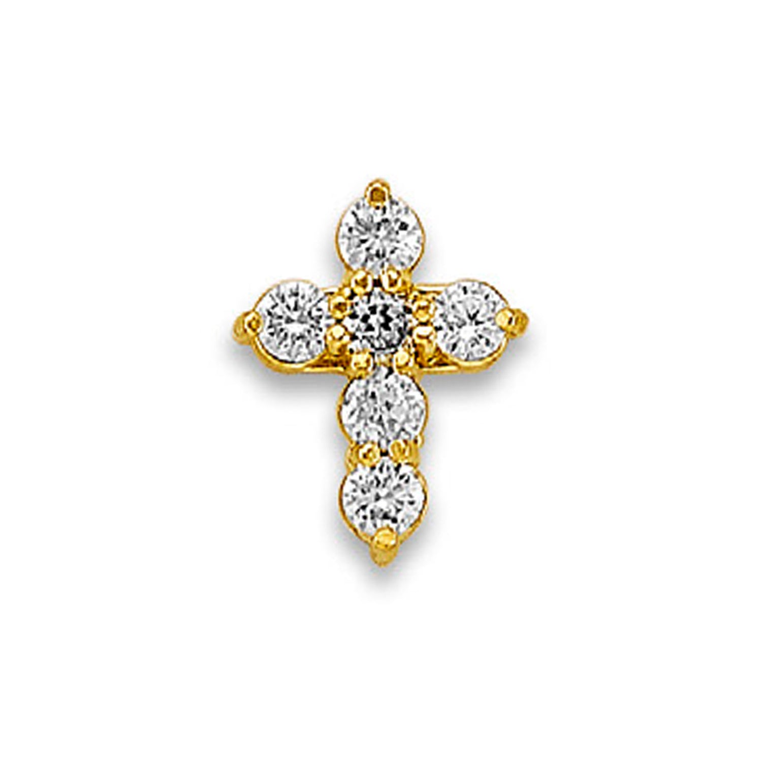 Yellow Gold Round Cut CZ Short Cross Pendant