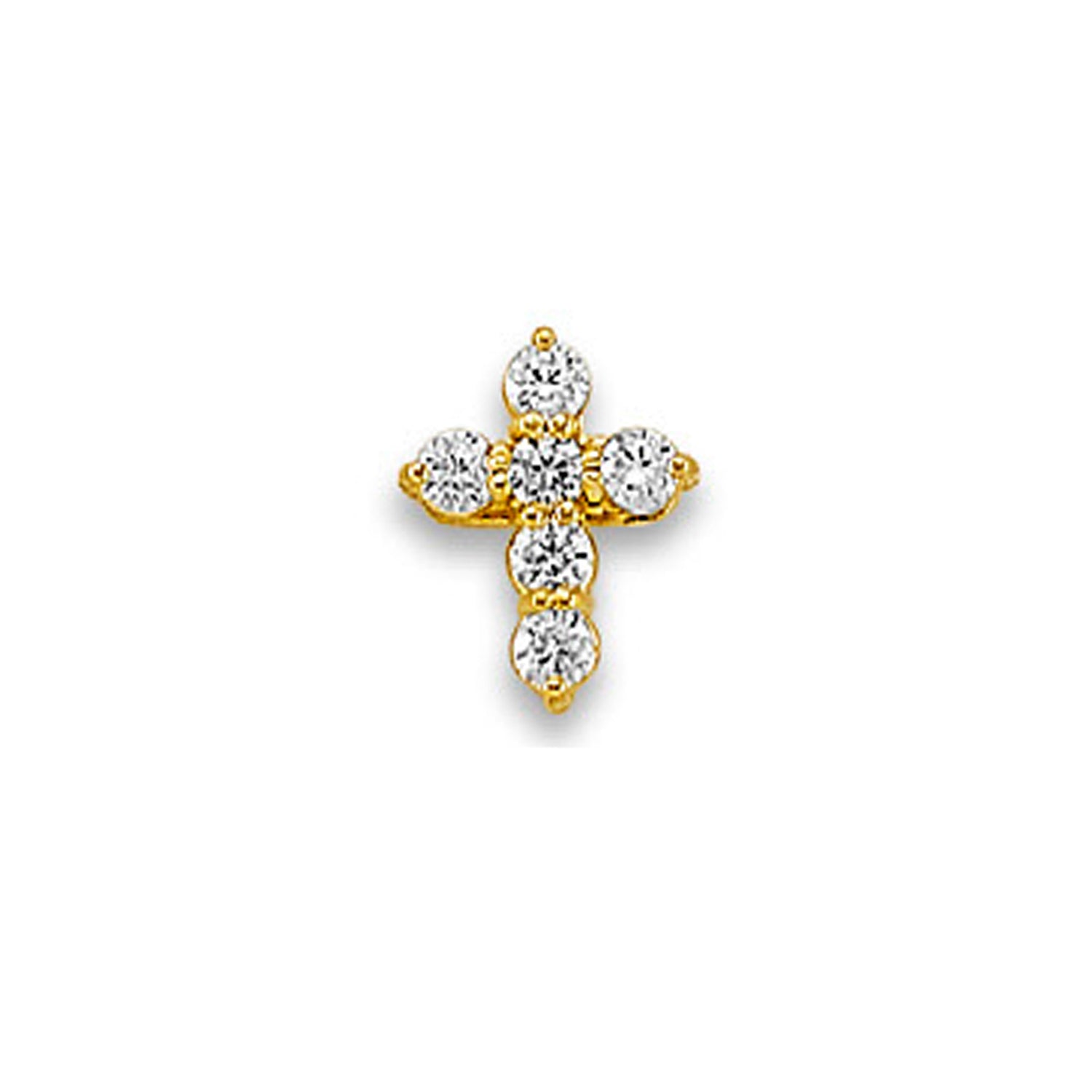 Yellow Gold Round Cut CZ Short Cross Pendant