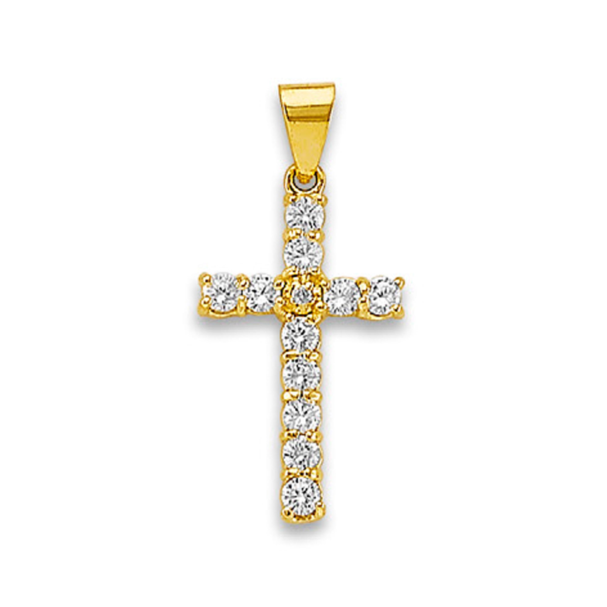 Yellow Gold Small Center Round Cut CZ Cross Pendant