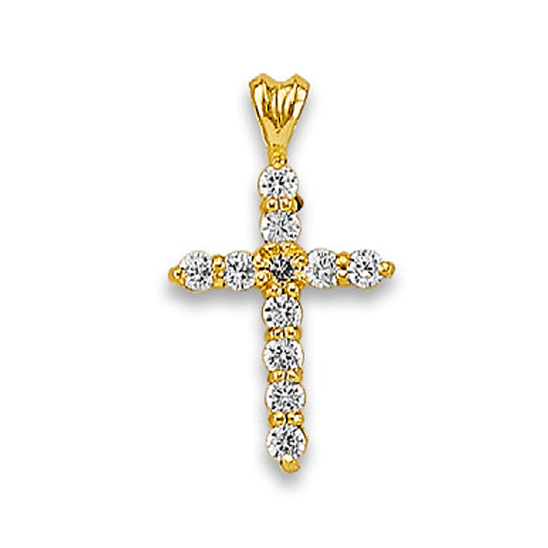 Yellow Gold Inverse Center Round Cut CZ Pointed Cross Pendant