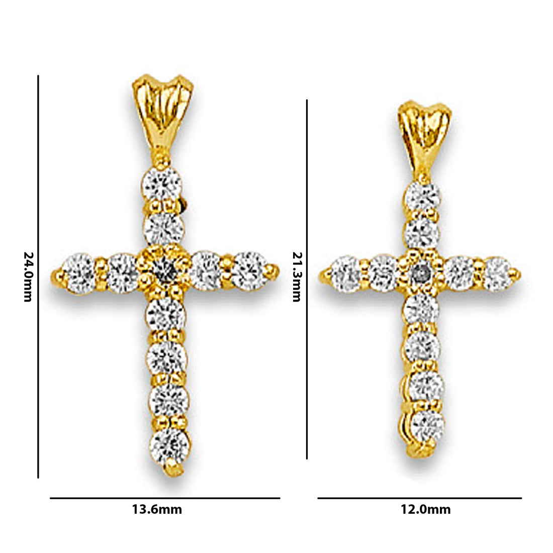 Yellow Gold Inverse Center Round Cut CZ Pointed Cross Pendant