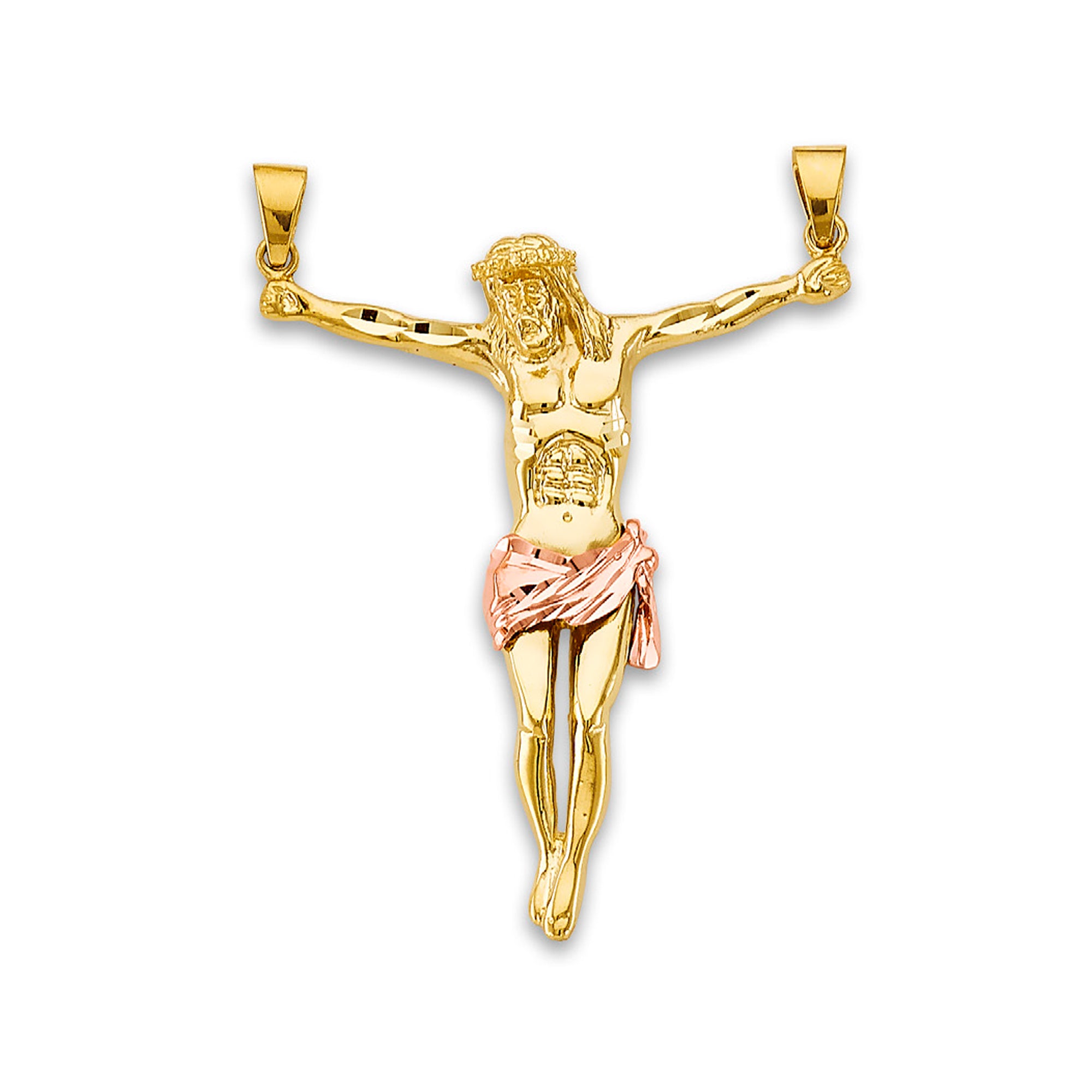 Dual-tone Religious Jesus Christ Sideways Body Pendant  in 14K Yellow Gold