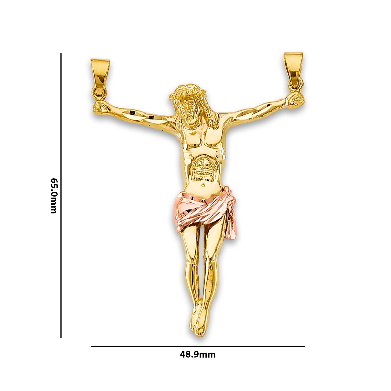 Dual-tone Religious Jesus Christ Sideways Body Pendant  in 14K Yellow Gold with measurement