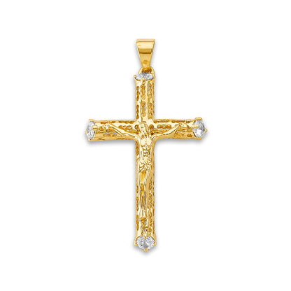 Yellow Gold Round CZ Religious Jesus Crucifix Pendant