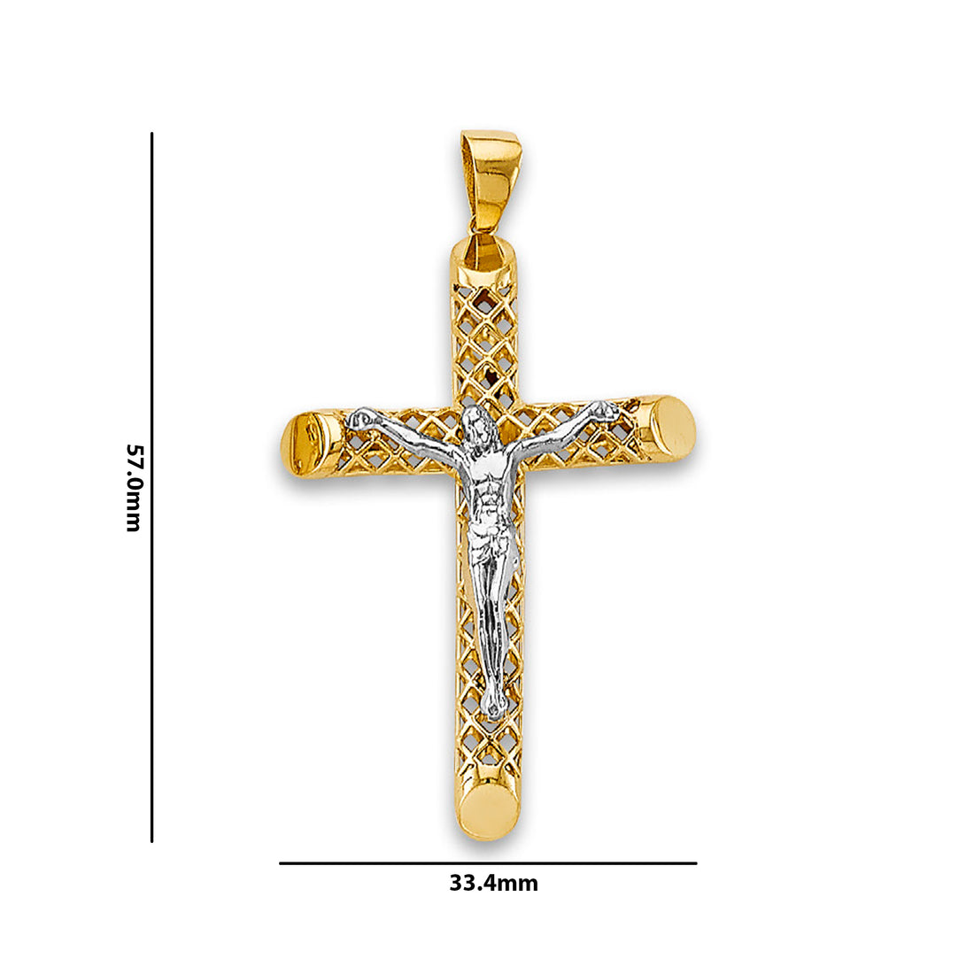 Two Tone Gold Delicate Crucifix Jesus Religious Pendant with Measurement