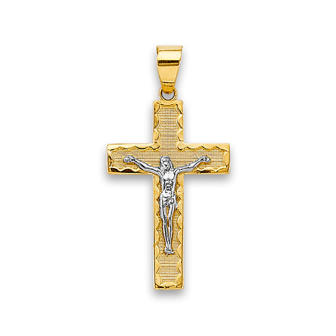 Two Tone Gold Jesus Crucifix Block Pendant 