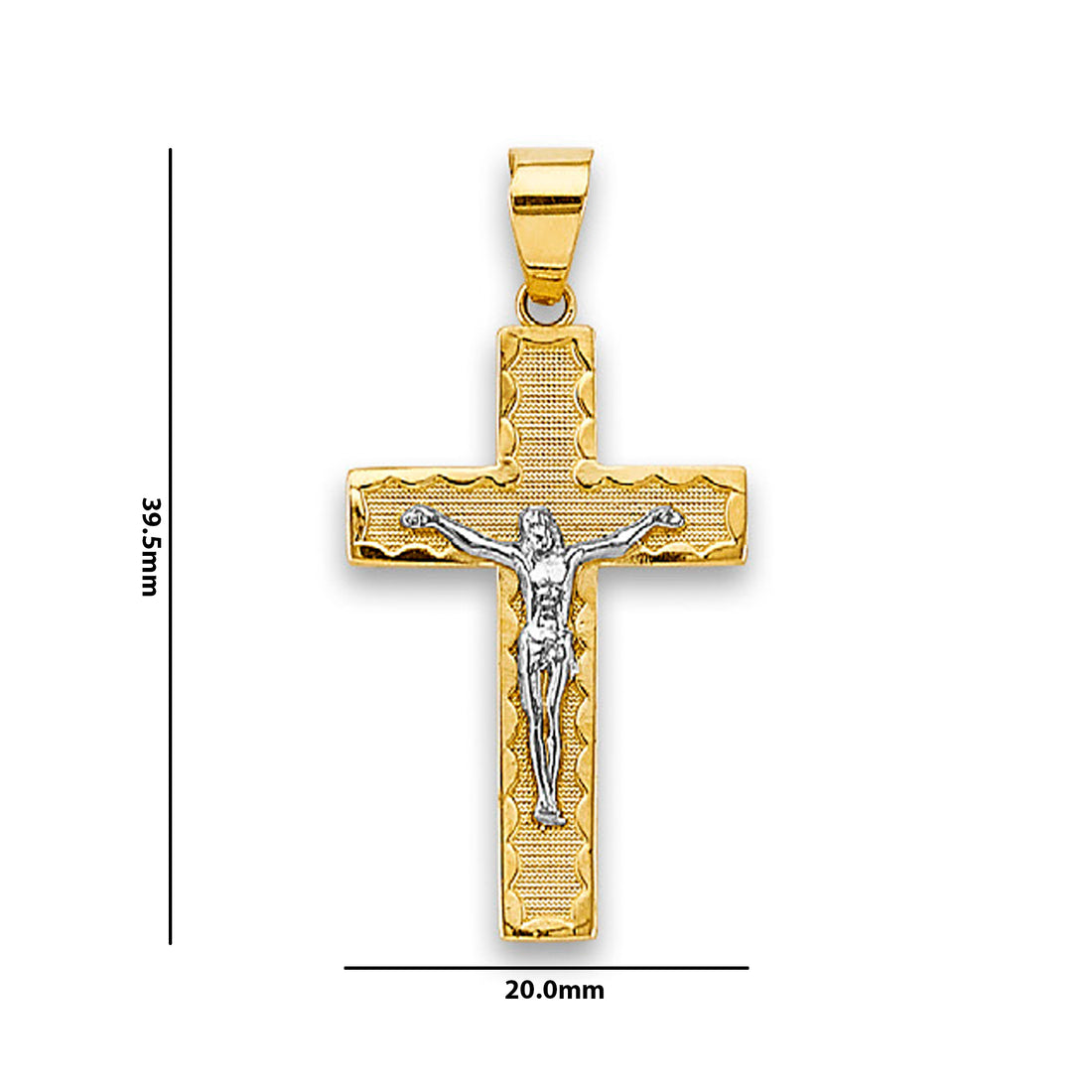 Two Tone Gold Jesus Crucifix Block Pendant  with Measurement