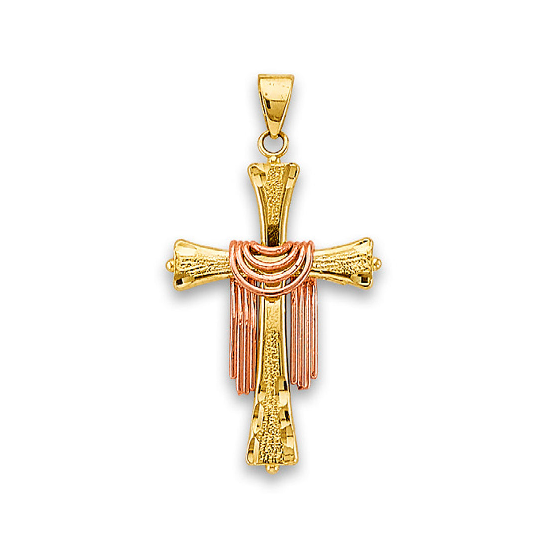 Two Tone Gold Textured Finish Drape Cross Pendant