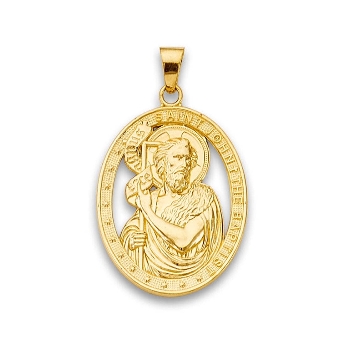 Yellow Gold Oval Saint John the Baptist Religious Pendant