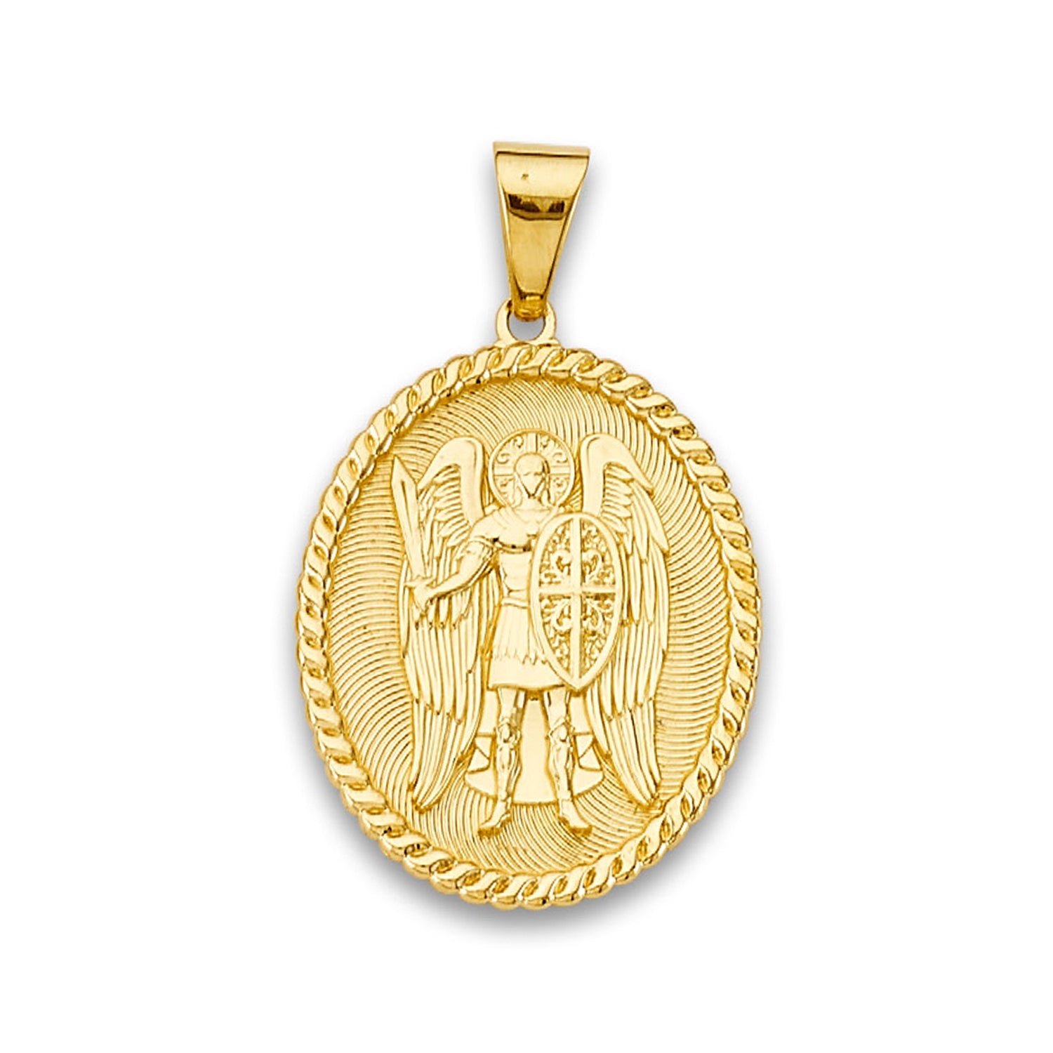Yellow Gold Saint Michael Protect Us Religious Pendant