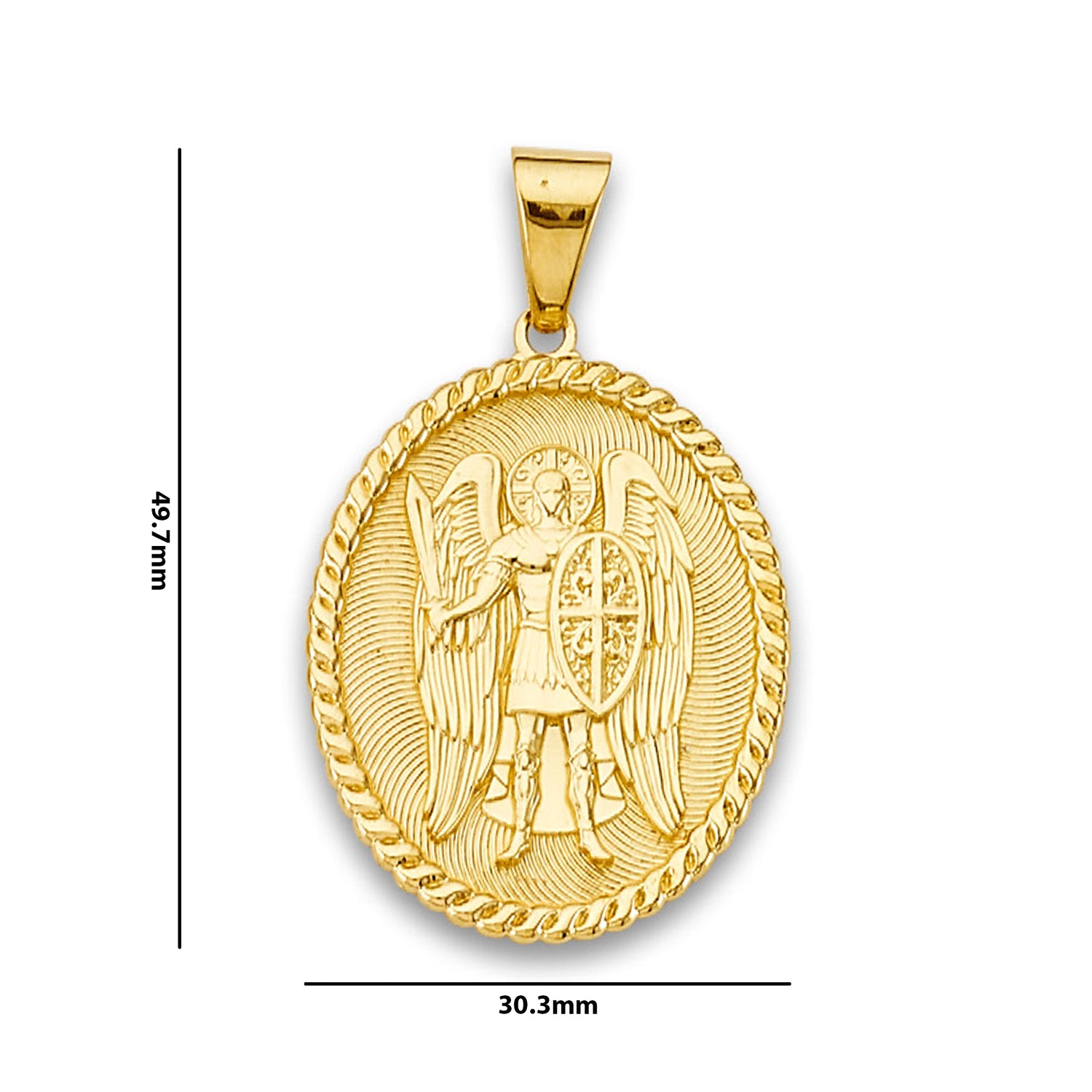 Yellow Gold Saint Michael Protect Us Religious Pendant with Measurement