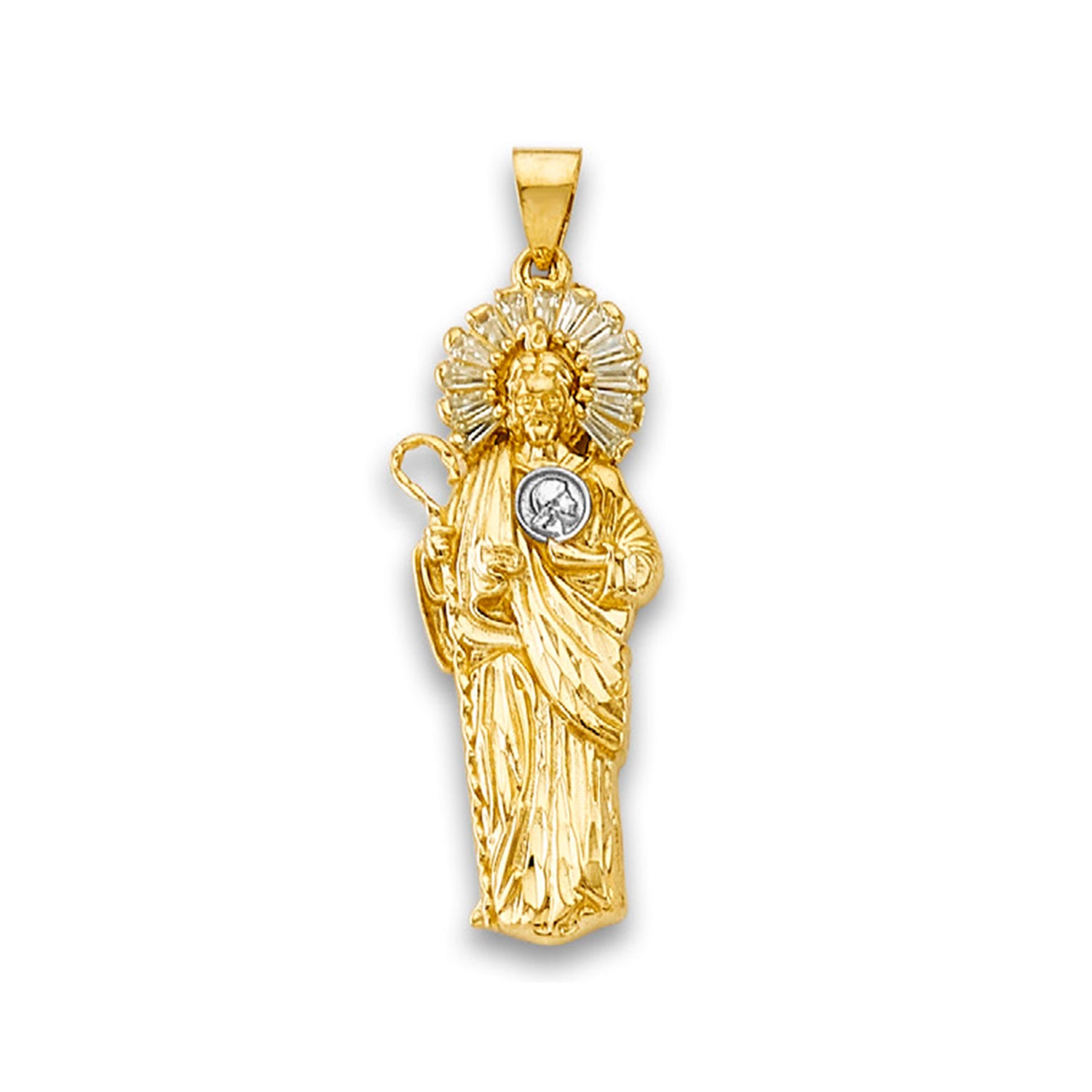 Two Tone Gold Baguette CZ Saint San Judas Pendant