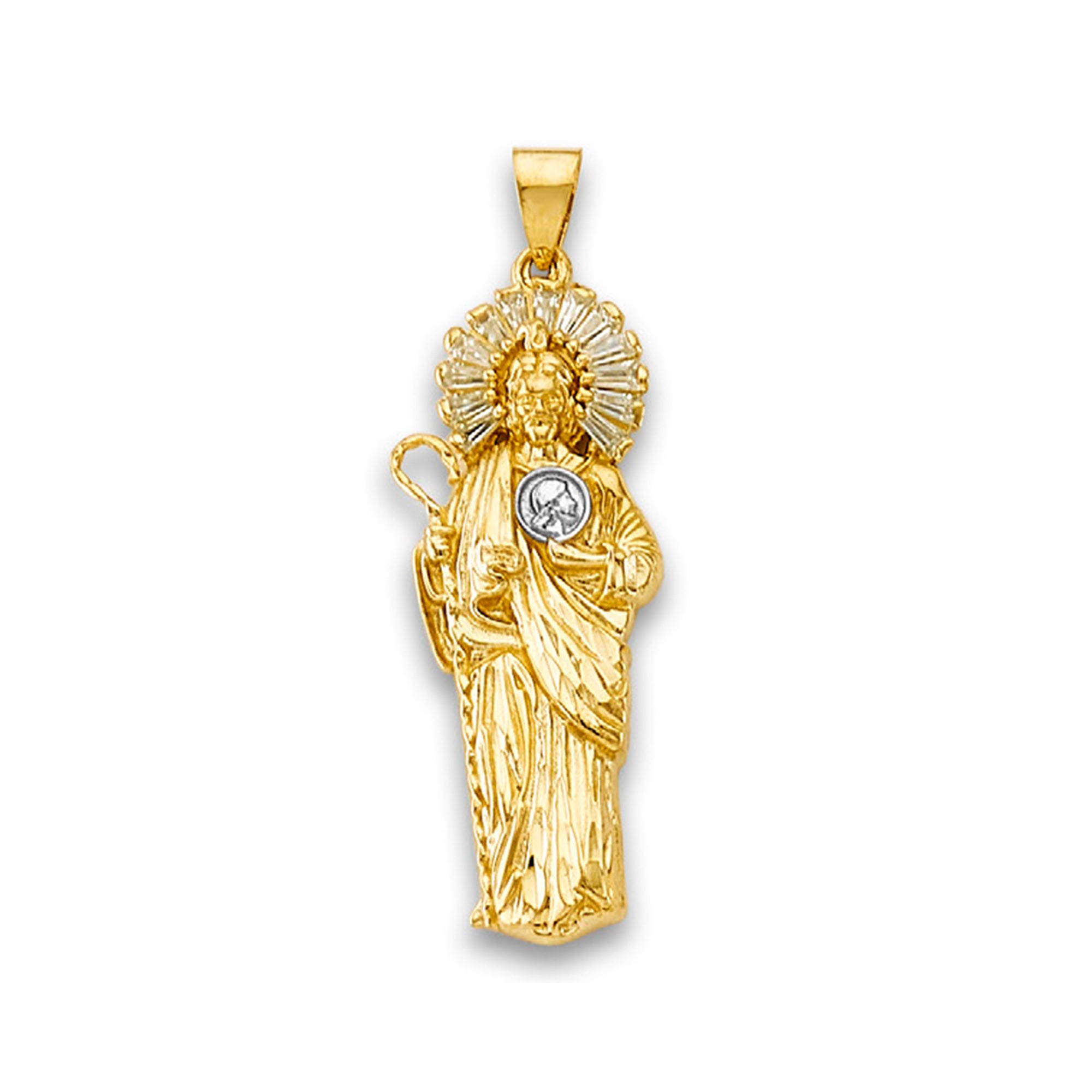 Two Tone Gold Baguette CZ Saint San Judas Pendant