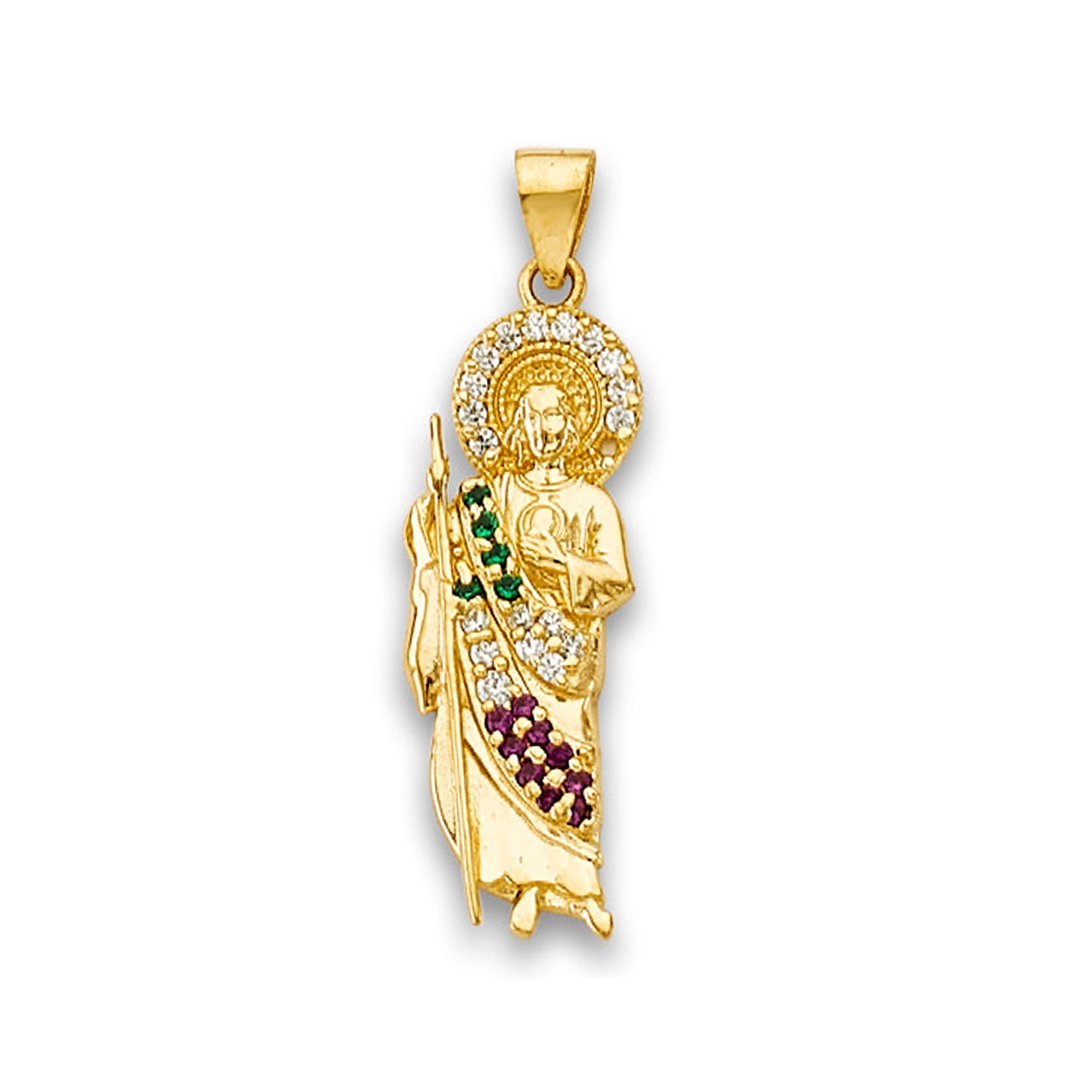 Yellow Gold Round Multi Color CZ San Judas Pendant