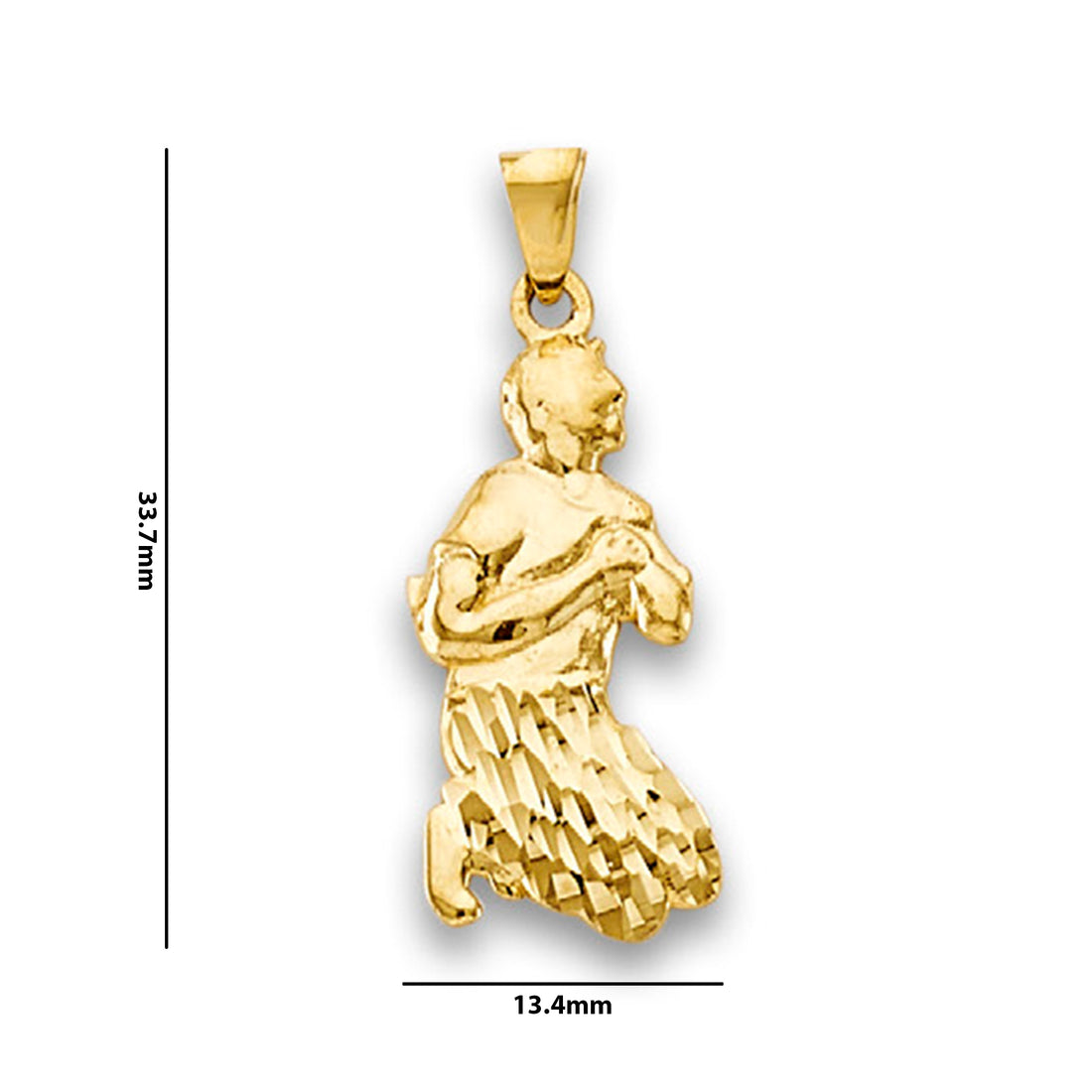 Yellow Gold Textured Milagros Miracle Praying Pendant with Measurement