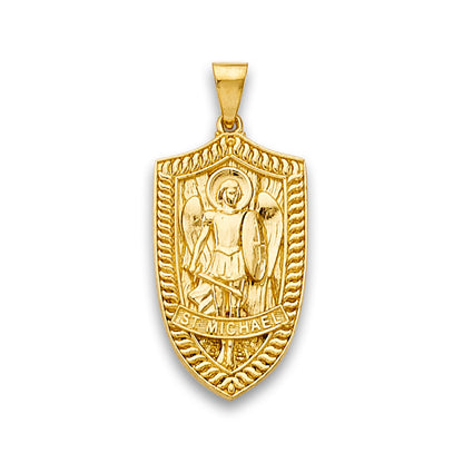 Yellow Gold Saint Michael Sword Shield Pendant