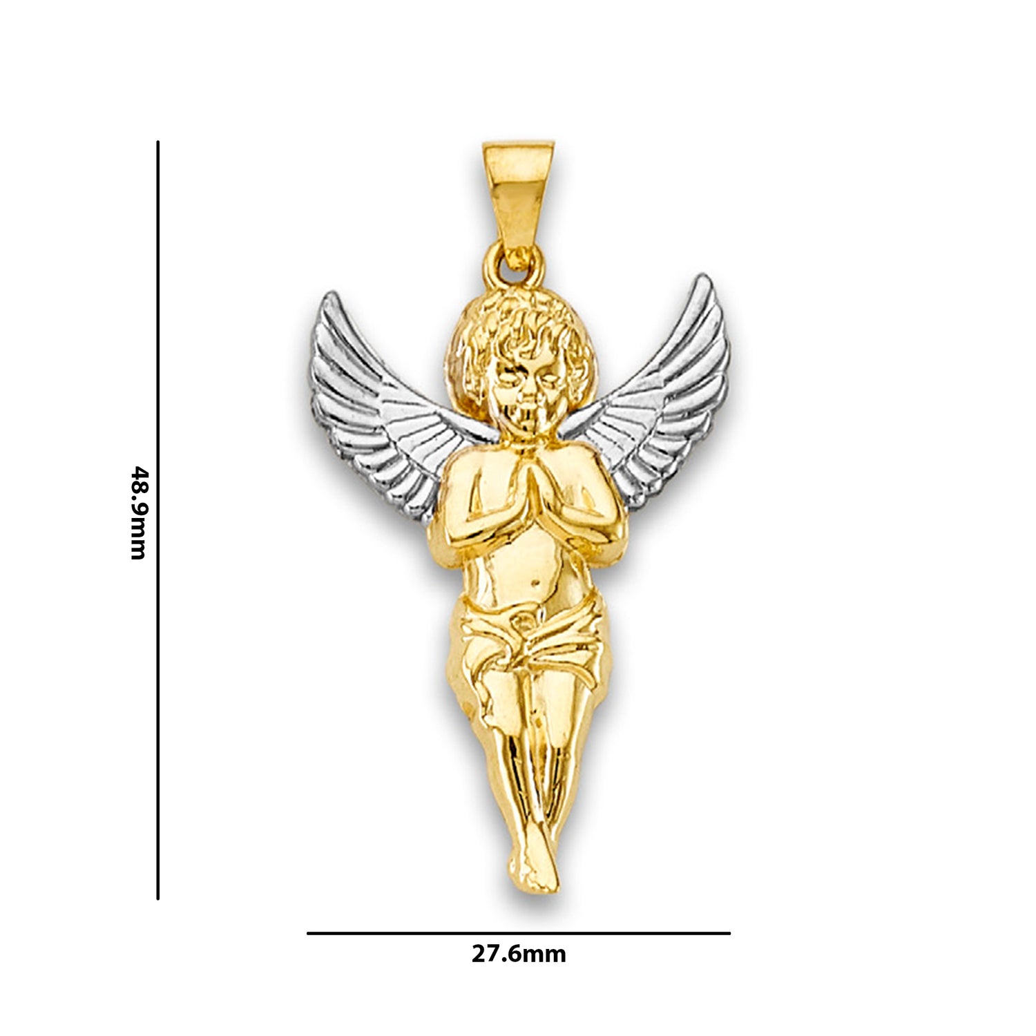 Two Tone Gold Baby Angel Pendant with Measurement