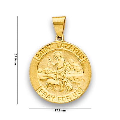 Yellow Gold Lady Lazarus Pray for Us Medallion Pendant with Measurement