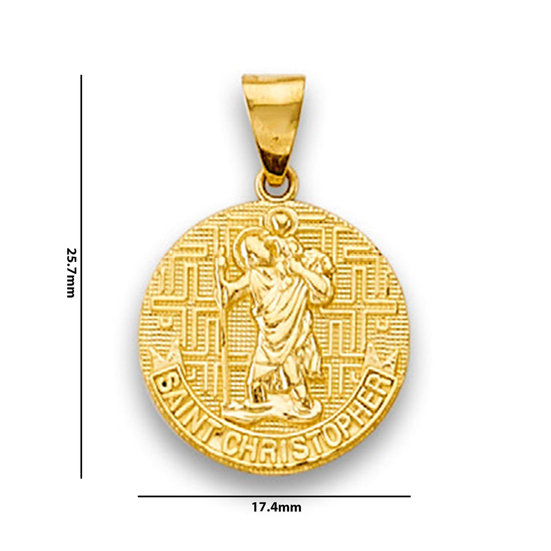 Yellow Gold Saint Christopher Religious Medallion Pendant with Measurement