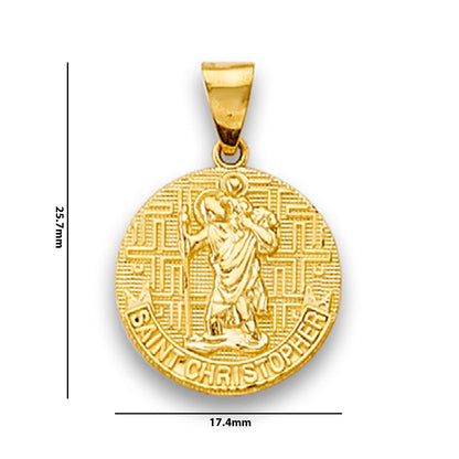 Yellow Gold Saint Christopher Religious Medallion Pendant with Measurement