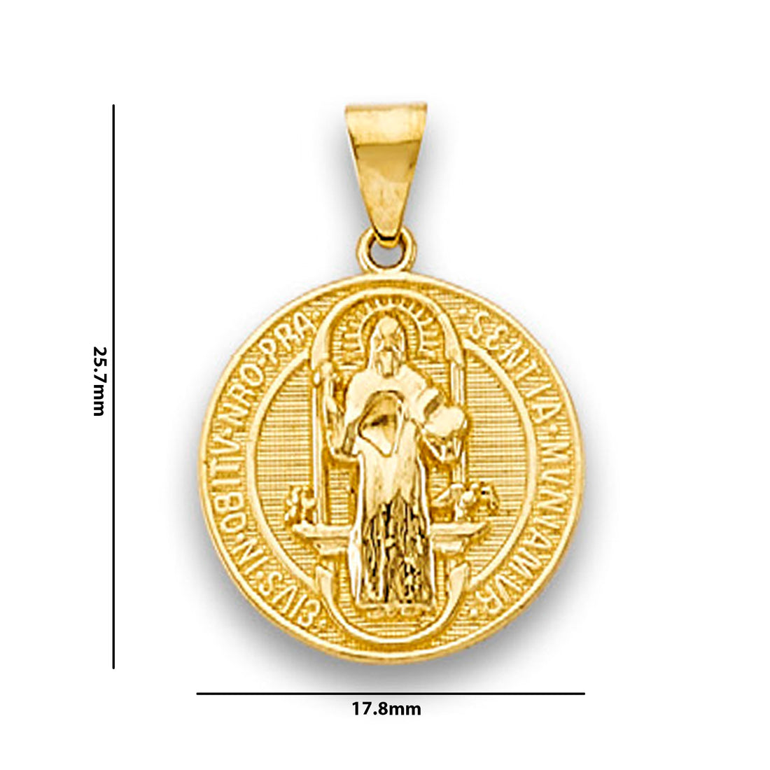 Yellow Gold San Benito Religious Medallion Pendant with Measurement