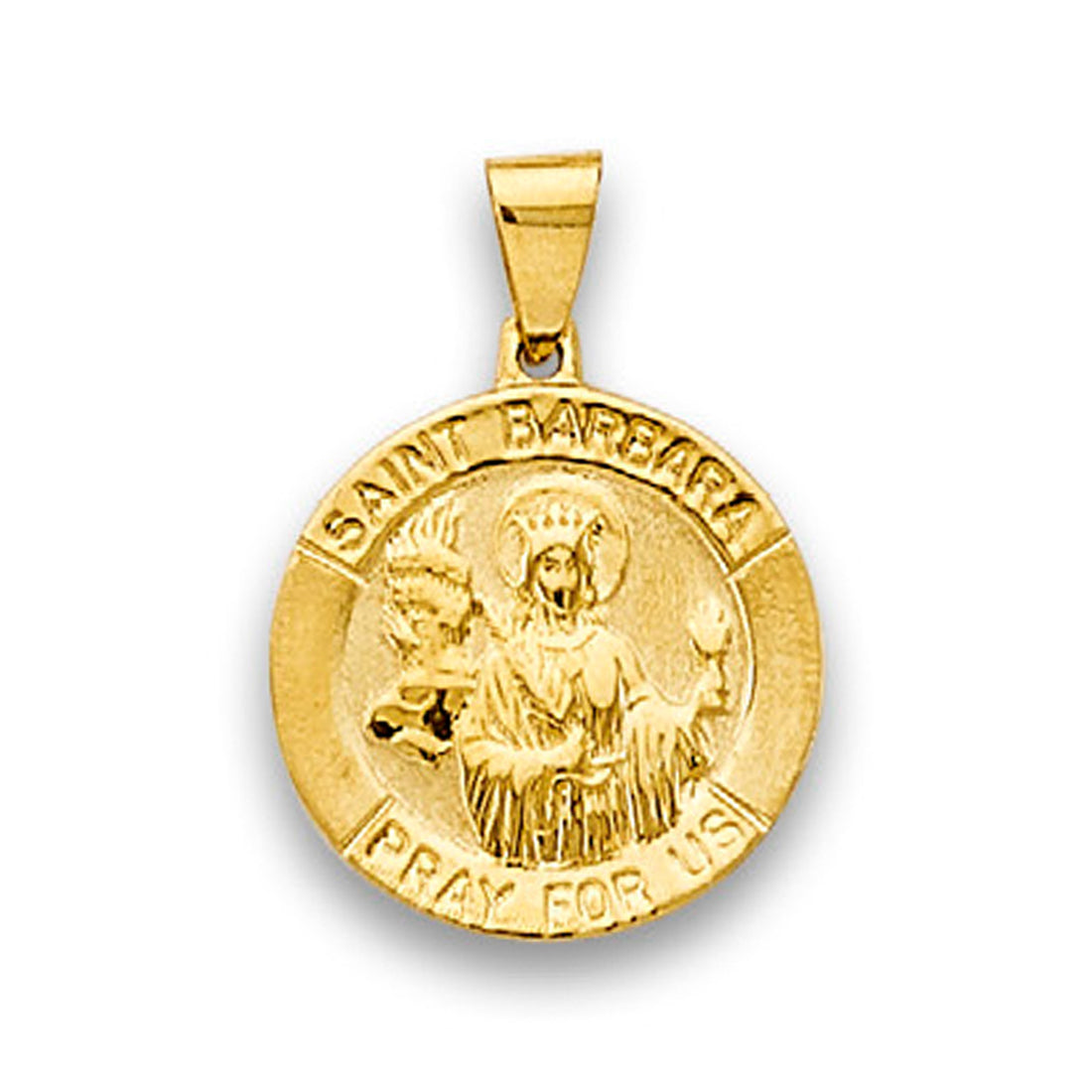 Yellow Gold Saint Barbara Pray For Us Religious Pendant