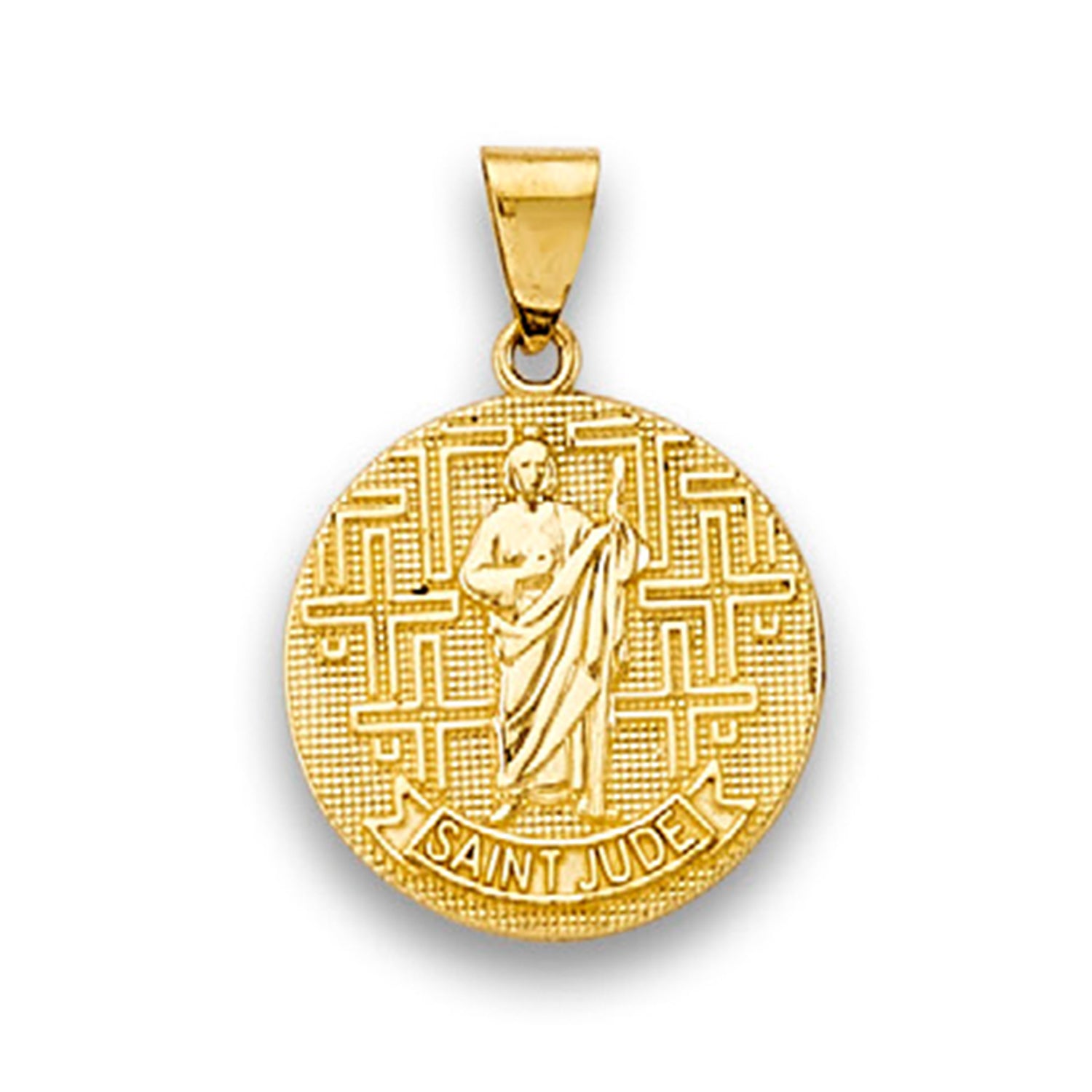 Yellow Gold Saint Jude Textured Religious Medallion Pendant