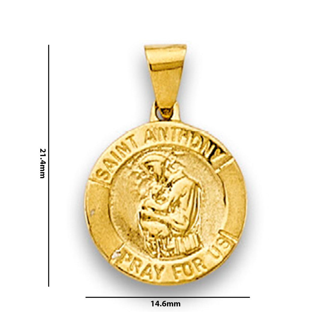 Yellow Gold Saint Anthony Religious Pendant with Measurement