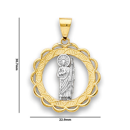 Yellow Gold Saint Jude Patron of Hope Pendant with Measurement