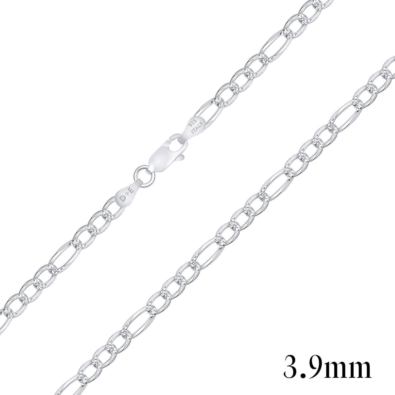 925 Sterling Silver Pavé 3.9mm Figaro Chain