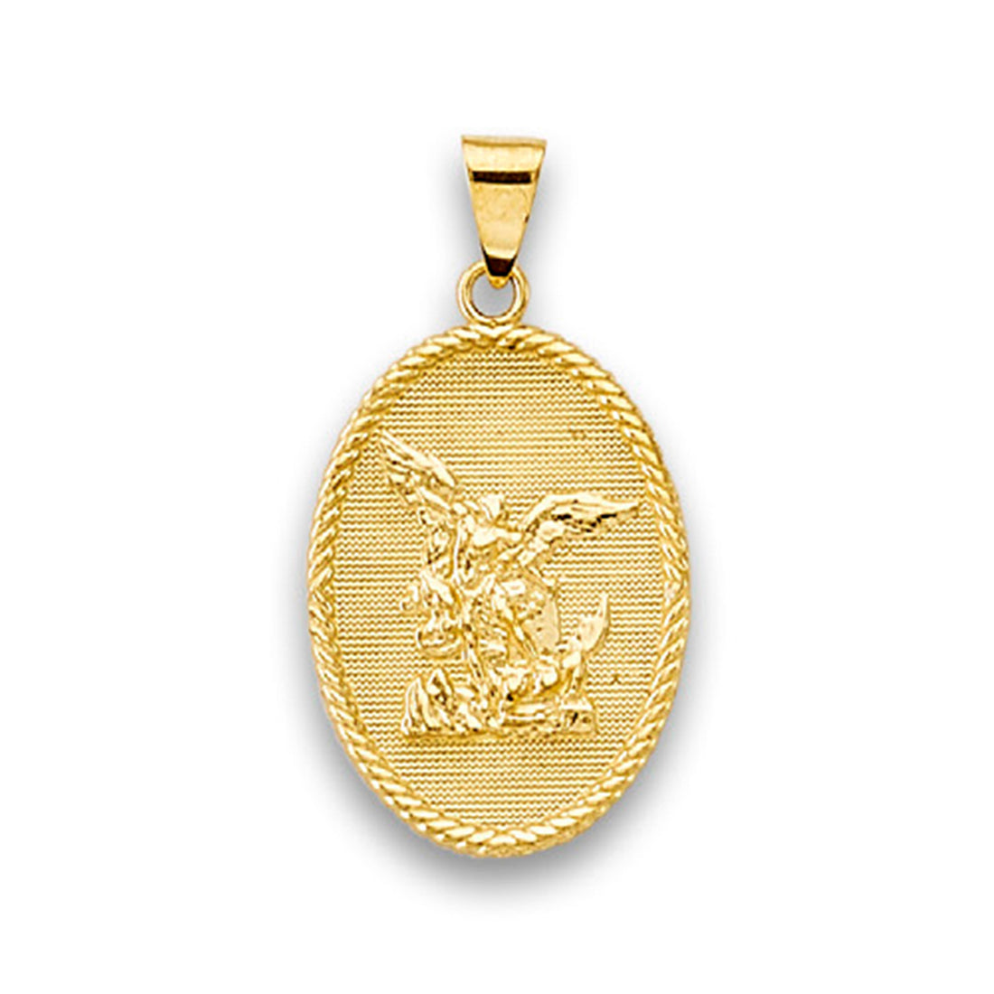 Yellow Gold Rope Outlined Textured Saint Michael Pendant