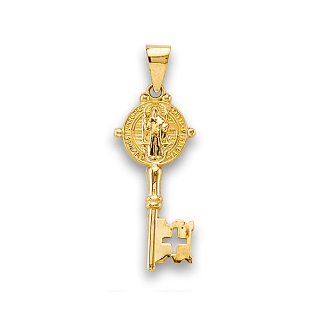 Yellow Gold Saint Benedict Double Sided Key Pendant 