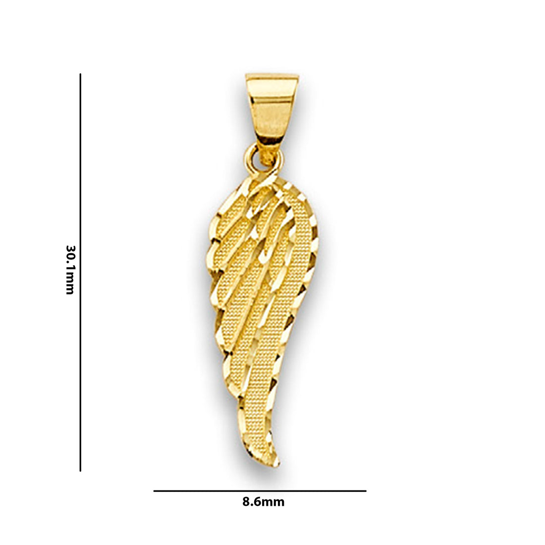 Yellow Gold Diamond-cut Angel Wing Charm Pendant  with Measurement