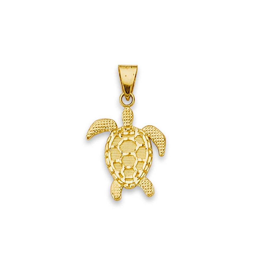 Yellow Gold Textured Nugget Sea Turtle Pendant 