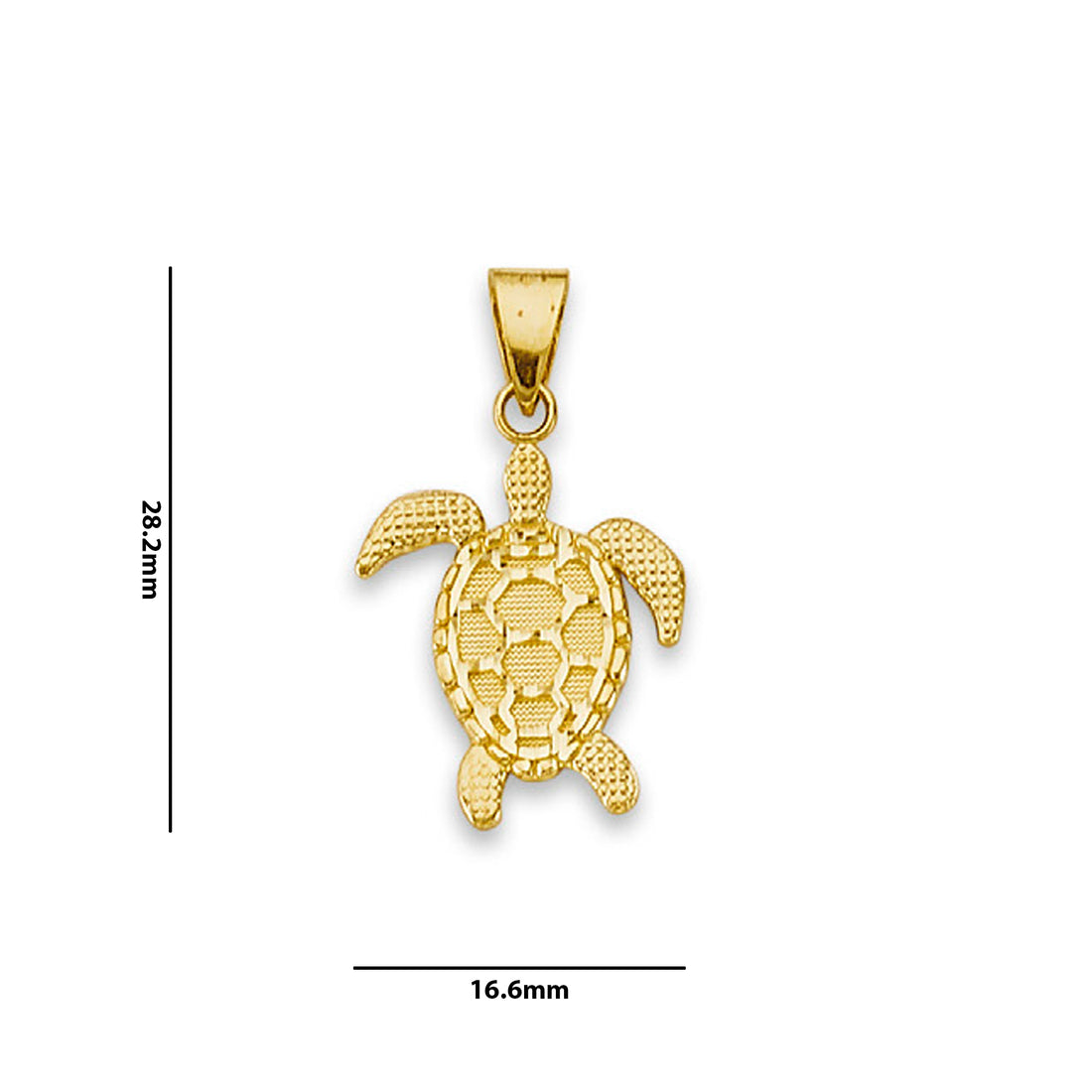 Yellow Gold Textured Nugget Sea Turtle Pendant  with Measurement