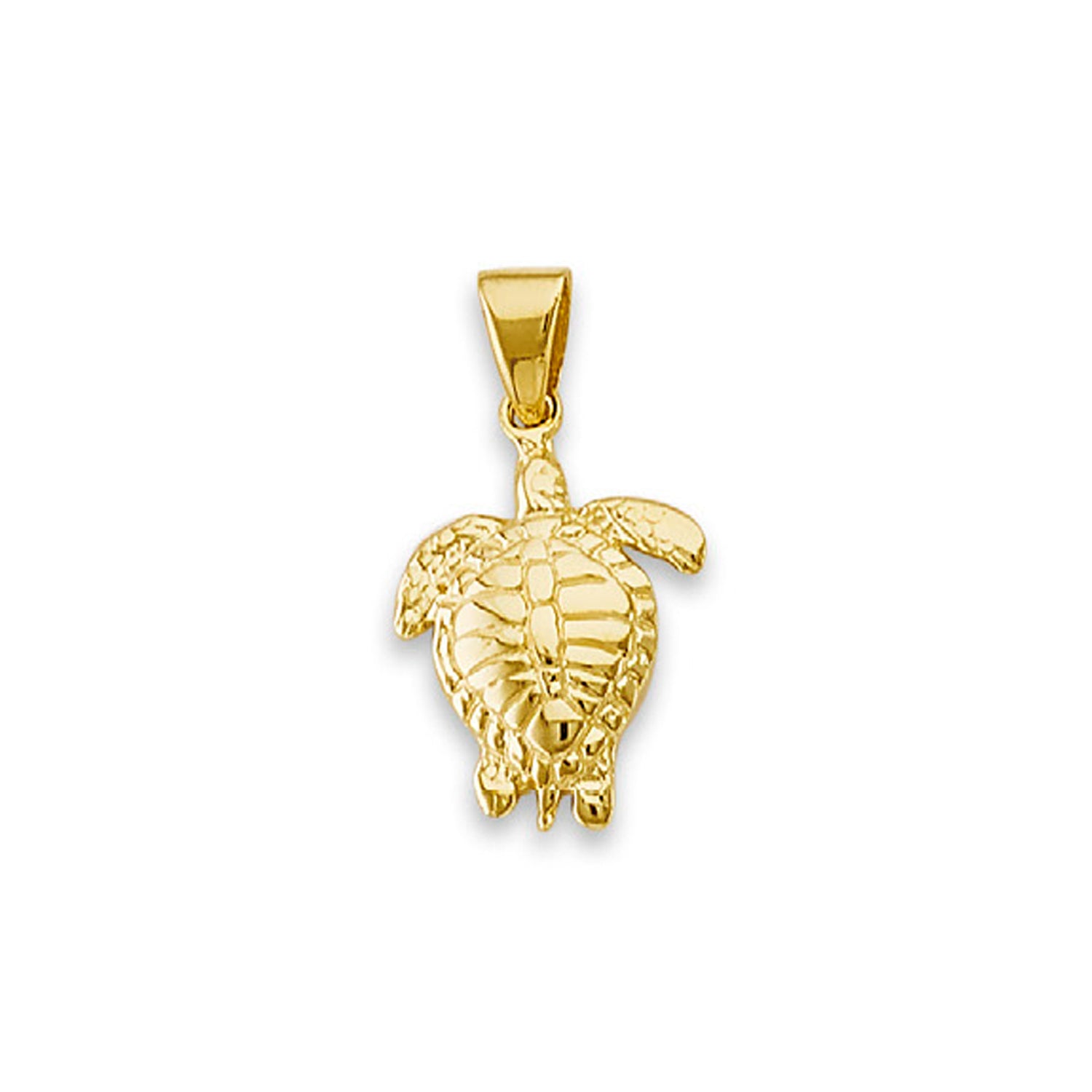 Yellow Gold Minimalist Sea Turtle Charm Pendant 