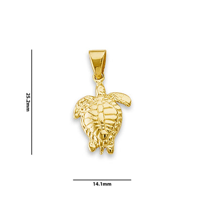 Yellow Gold Minimalist Sea Turtle Charm Pendant  with Measurement