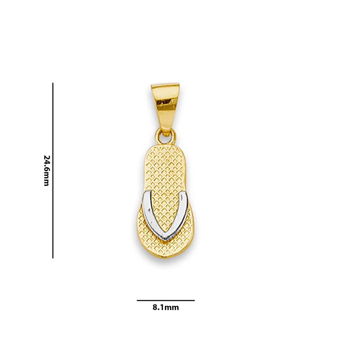 Two Tone Gold Flip Flop Charm Pendant with Measurement