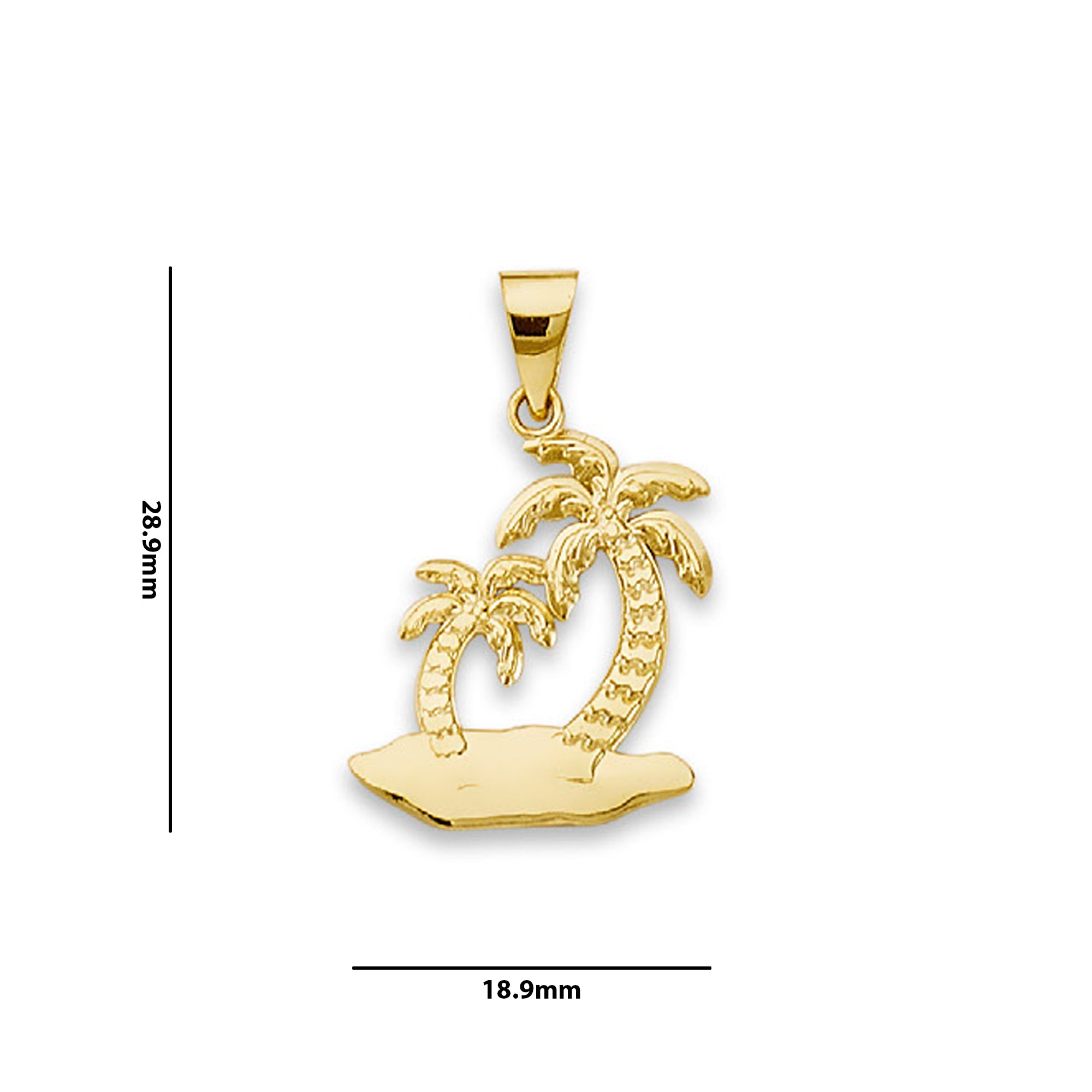 Yellow Gold Palm Tree Beach Charm Pendant with Measurement