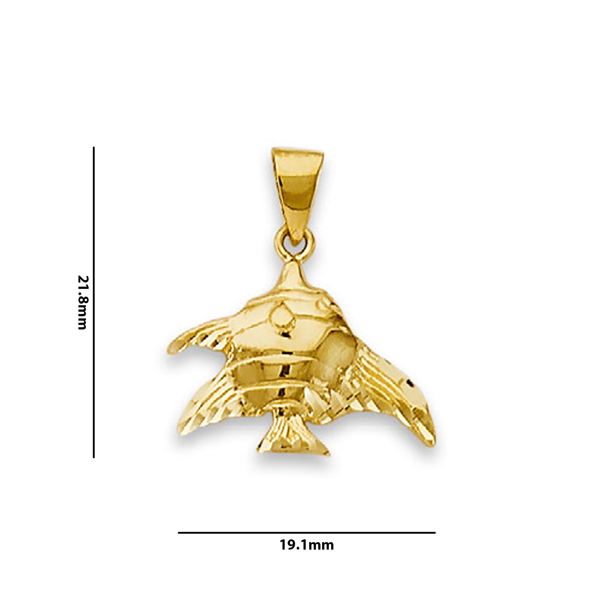 Yellow Gold Minimal Fish Cham Pendant with Measurement