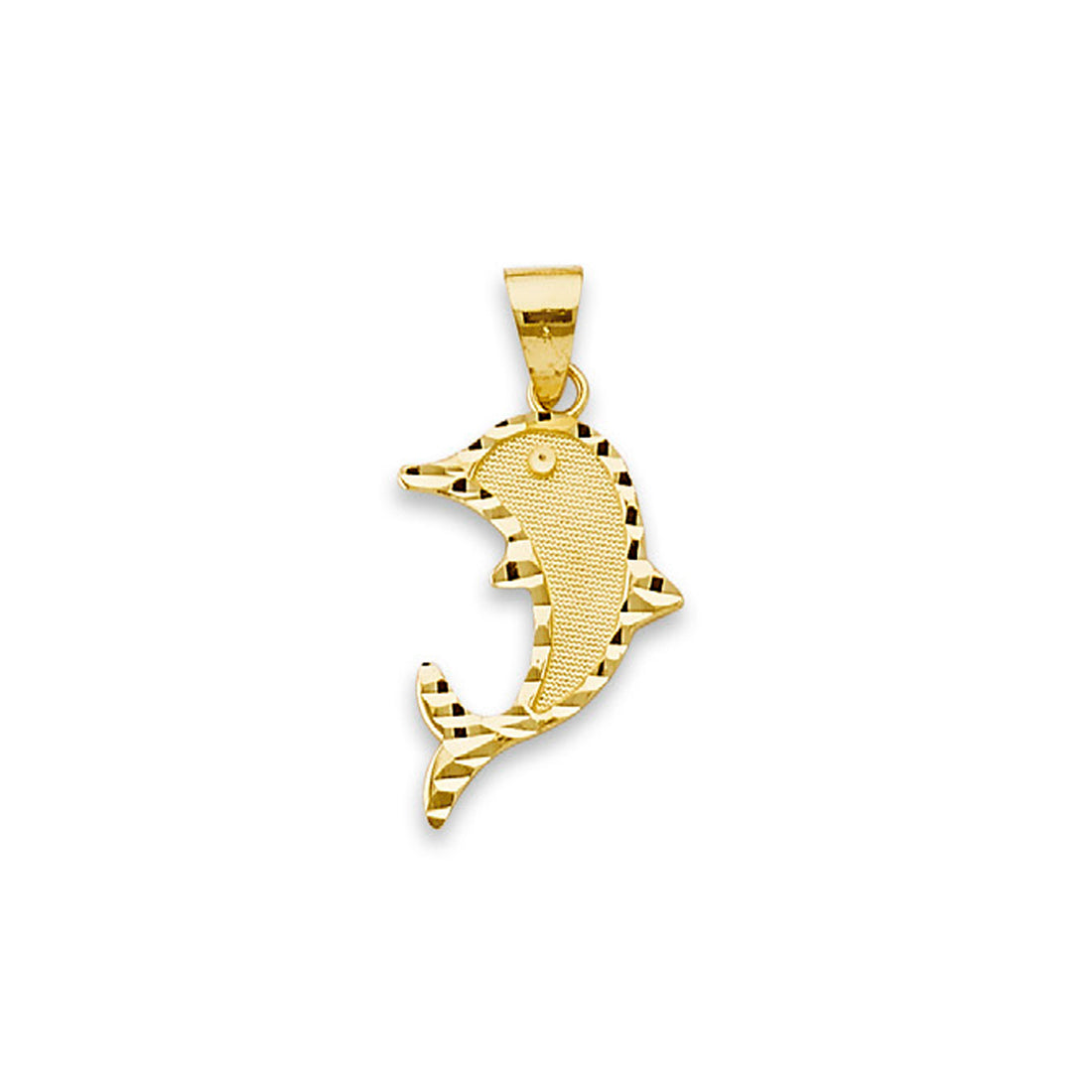 Yellow Gold Simple Diamond-cut Dolphin Charm Pendant